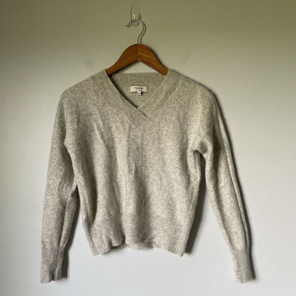 Madewell Sweaters - Madewell 100% Cashmere Knit Sweater V-Neck Gray Cream Women's Size Small